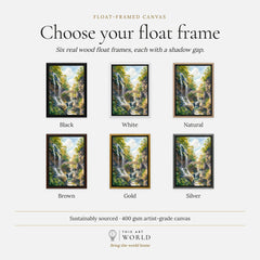 Watkins Glen gorge waterfalls and stone bridge watercolour art print, float frame colour options for the framed canvas