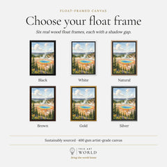 Yellowstone National Park Grand Prismatic Spring watercolour art print, float frame colour options for the framed canvas
