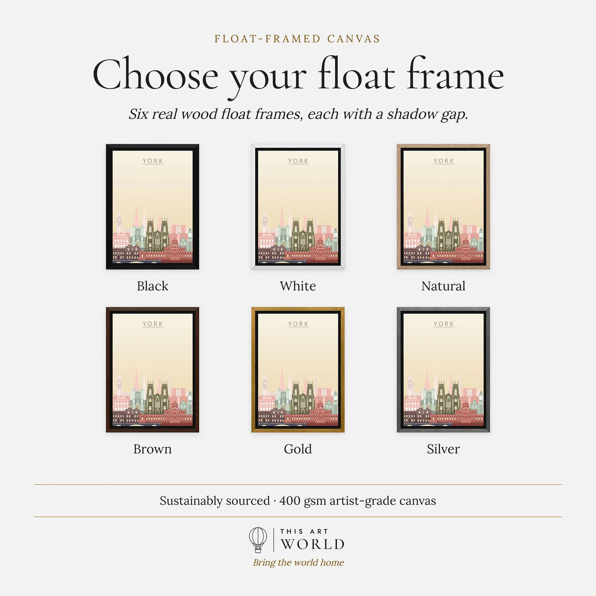 York city skyline art print, float frame colour options for the framed canvas