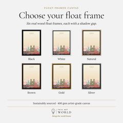 York city skyline art print, float frame colour options for the framed canvas