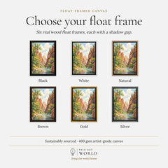 Zion National Park Virgin River canyon watercolour art print, float frame colour options for the framed canvas
