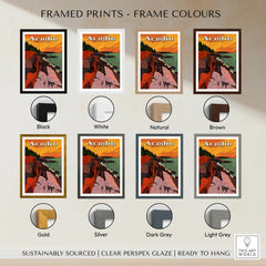 Acadia National Park travel poster print in eight frame color options, landscape wall art.
