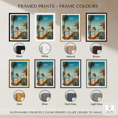 Agadir Travel Poster Print Morocco - Palm Trees framed prints in various colors including black, white, natural, and brown.