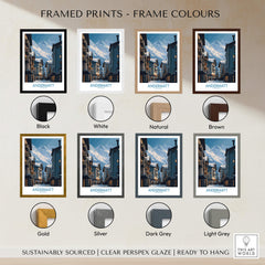 Various framed Andermatt Switzerland Wall Art Prints showcasing frame colors including black, white, natural, and brown.