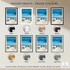 Anna Maria Island travel poster beach print in eight frame color options with palm trees and chairs