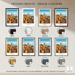 Arezzo Italy Travel Poster - Canvas Print available in various frame colors: Black, White, Natural, Brown, Gold, Silver, Dark Grey, Light Grey.