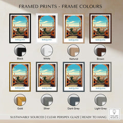 Barcelona Wall Art | Modern Style framed prints in various colors including black, white, brown, and gold.