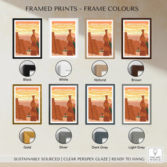 Bryce Canyon National Park art print framed in eight color options including black, white, natural, brown, gold, silver, dark grey, and light grey.