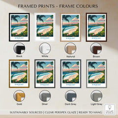 Byron Bay Poster - Australia Wall Art framed print colors options including black, white, natural, brown, gold, silver, dark grey, light grey.