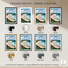 Byron Bay Beach Print - Australia Wall Art available in various frame colors including Black, White, Natural, and Brown.