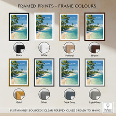 Captiva Island Travel Poster – White Sand Beach and Turquoise Water Art framed prints in various colors.
