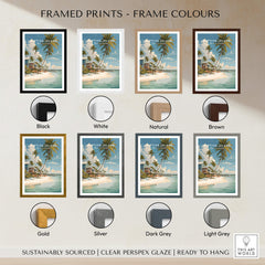 Captiva Island Florida Print – Coastal Palm Tree Art displayed in various frame colors including black, white, natural, and brown.