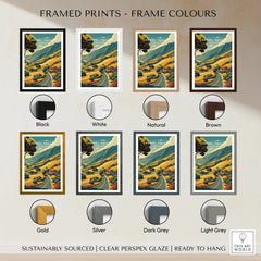 Carmel Valley travel print with eight frame color options including black, white, gold, and grey.