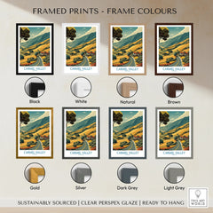 Carmel Valley art print with eight frame color options, including black, white, natural, brown, gold, silver, dark grey, and light grey.