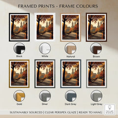 Central Park framed art print in eight frame colors, showing autumn scene and skyline.