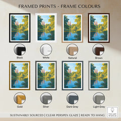 Central Park framed print art in eight frame colour options, including black, white, natural, brown, gold, silver, dark grey, and light grey.