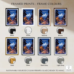 Chamonix Poster framed print options in various colors including black, white, natural, brown, gold, and silver.