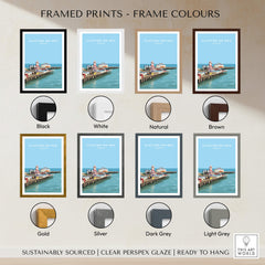 Clacton-on-Sea Travel Poster – Historic Pier Art Print framed in various colors including black, white, natural, and brown.
