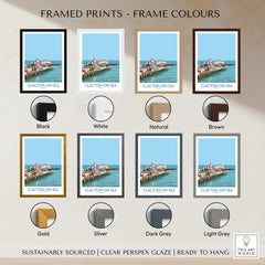 Clacton-on-Sea England Wall Art – British Seaside Decor framed prints in various colors.