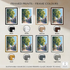 Colchester framed wall art print in eight frame color options: black, white, natural, brown, gold, silver, dark grey, light grey.