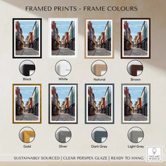 Colchester travel poster print in eight different frame colours, wall art decor options