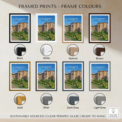 Colchester travel poster framed print shown in eight frame color options, wall art decor.