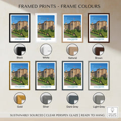 Colchester framed art print showing various frame color options including black, white, natural, brown, gold, silver, dark grey, and light grey.