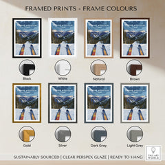 Framed prints options for Ski Print Copper Mountain Colorado, showcasing various frame colors available.