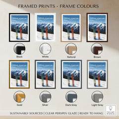 Copper Mountain Travel Poster – Colorado Mountain Summit & Ski Art Print framed in various colors including black, white, and natural.