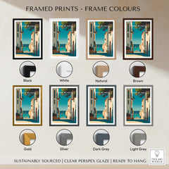 Framed prints of Costa Blanca Spain Print – Iconic White Village & Mediterranean Architecture Wall Decor in various frame colors.