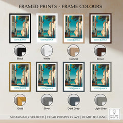 Costa Blanca Spain Wall Art Print - Spanish Village Artwork framed print options in various colors.