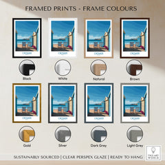 Cromer Norfolk Wall Art – British Seaside Coastline Landscape Print framed in various colors options including black, white, gold, and more.
