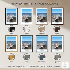 Cromer Norfolk Wall Art – Historic Seaside Pier Art Print framed in various colors including black, white, natural, brown, and gold.