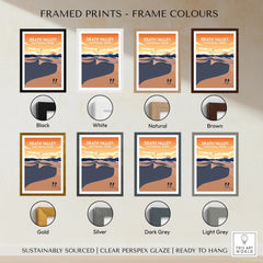 Death Valley National Park travel poster framed print, eight frame color options shown