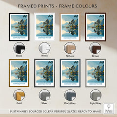 Derwentwater Cumbria Wall Art – Canvas Print framed prints in various colors: black, white, natural, brown, gold, silver, dark grey, light grey.