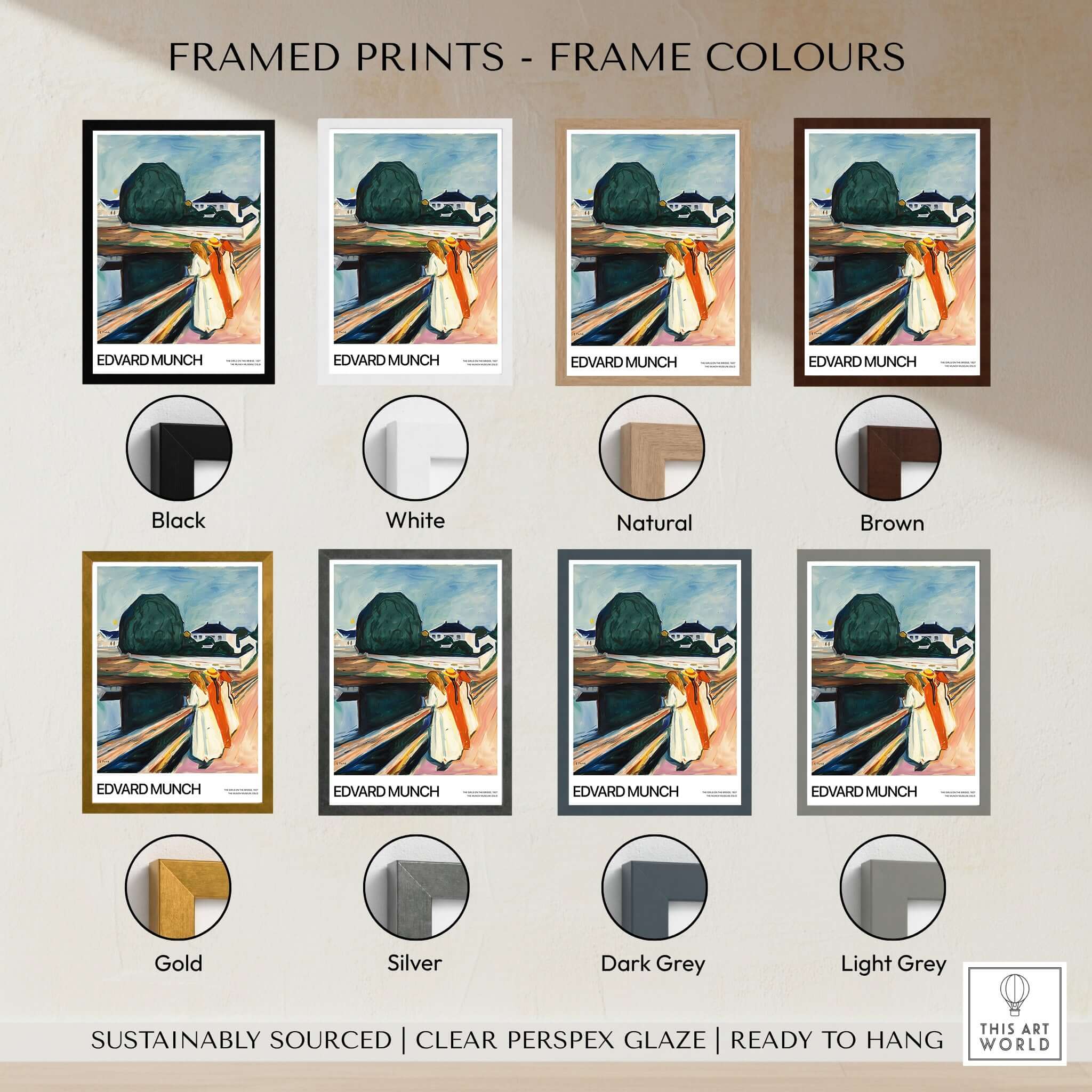 Edvard Munch Art Print - The Girls on the Bridge 1927 Painting - Museum Poster with various frame color options.