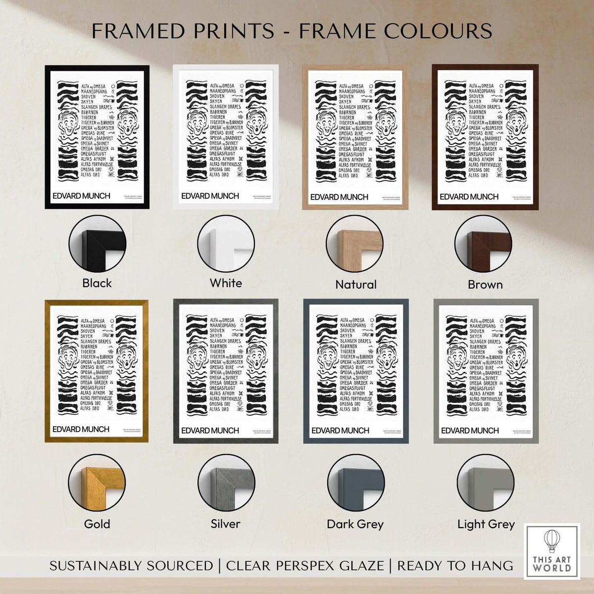Edvard Munch Art Print - Table of Contents Alpha Omega Series Print Art Institute of Chicago Poster framed in various colors.