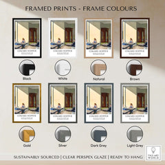 Framed prints of Edward Hopper Sunlight in a Cafeteria 1958 Yale Art Gallery Print in various frame colors.