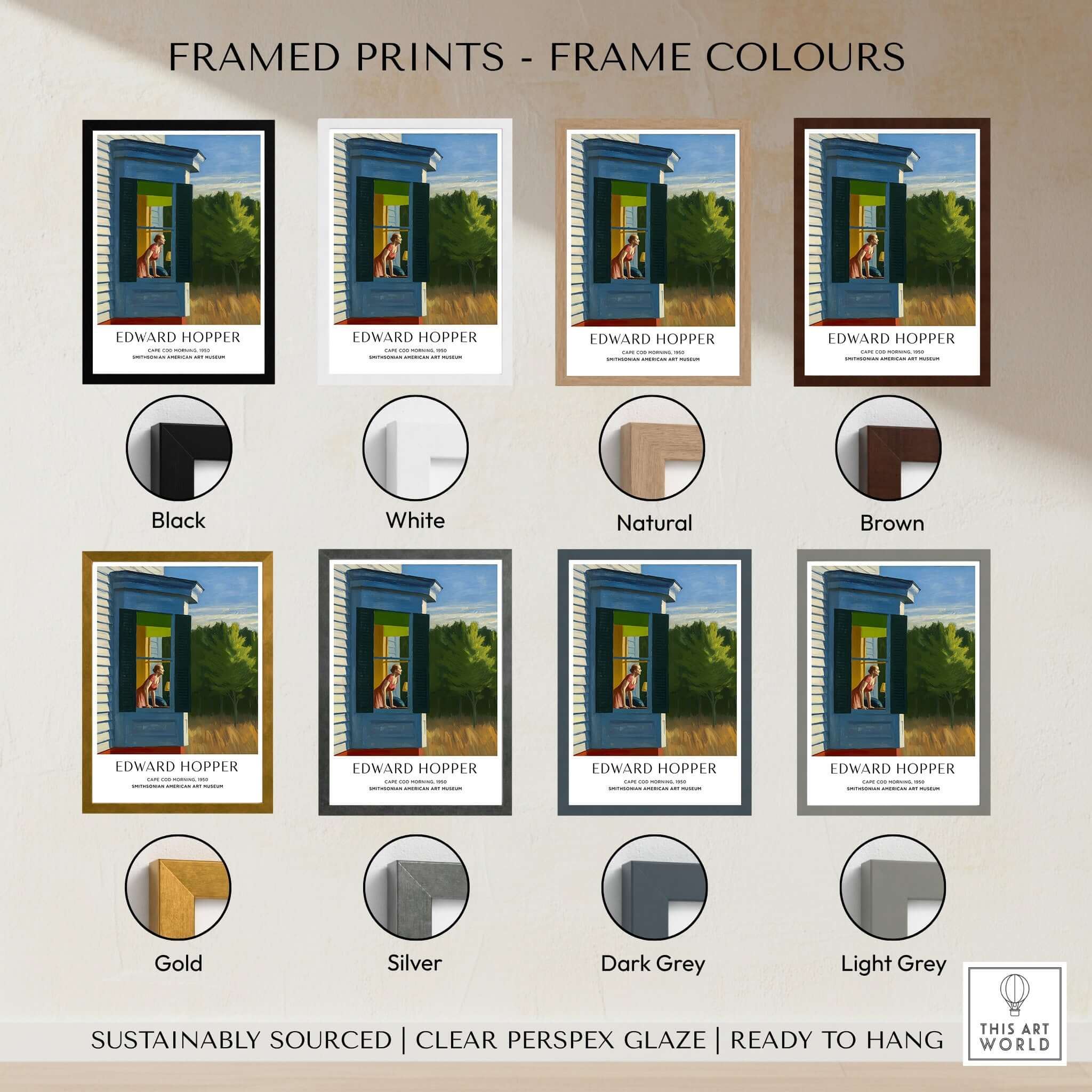 Edward Hopper Cape Cod Morning 1950 Art Print Poster - American Realism framed print colors options display.