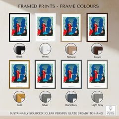 Framed Prints showing frame colour options: Black, White, Natural, Brown, Gold, Silver, Dark Grey, Light Grey.