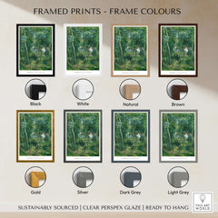 Framed prints color options featuring an Impressionist art print by Camille Pissarro in various frame styles.