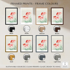 Framed prints showcasing frame colors for Exhibition Art Print Ohara Koson Two Veil Goldfish Japanese Fish Poster.