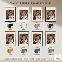 Frida Kahlo Self Portrait with Monkeys Famous Painting Poster Art Print framed in various colors including gold, black, and white.