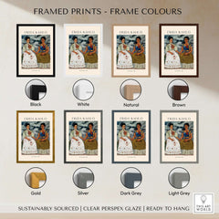 Frida Kahlo The Two Fridas Famous Art Print Poster Wall Art framed in various colors including Black, White, Gold, and more.