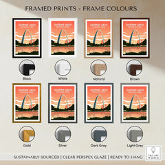 Gateway Arch National Park framed print wall art, eight frame color options shown