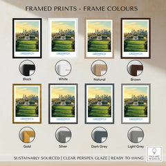 Greenwich city skyline art print with eight frame colour options, ideal wall decor