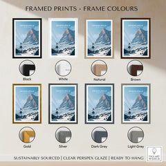Grindelwald Switzerland Wall Art Print | Alpine Cable Car Travel Posters in various frame colors including black, white, and natural.