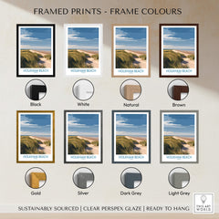 Framed prints colour options for Holkham Beach Norfolk Canvas Print | Minimalist British Seaside Landscape Poster.