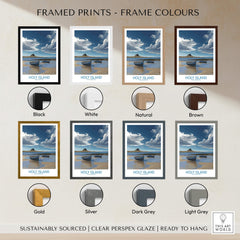 Holy Island Northumberland Poster | North Sea Coast Canvas Print framed print color options display.