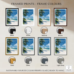 Honeymoon Island Travel Poster | Florida Beach Wall Art Print in various frame colors options including black, white, natural, and brown.